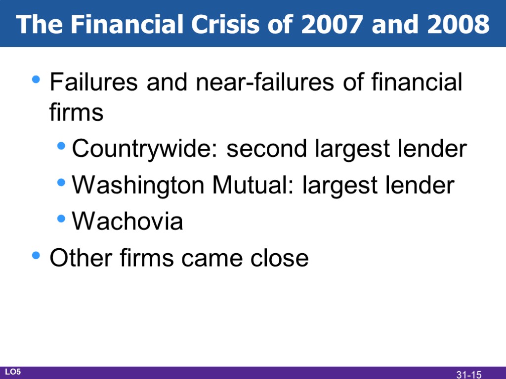 The Financial Crisis of 2007 and 2008 Failures and near-failures of financial firms Countrywide: